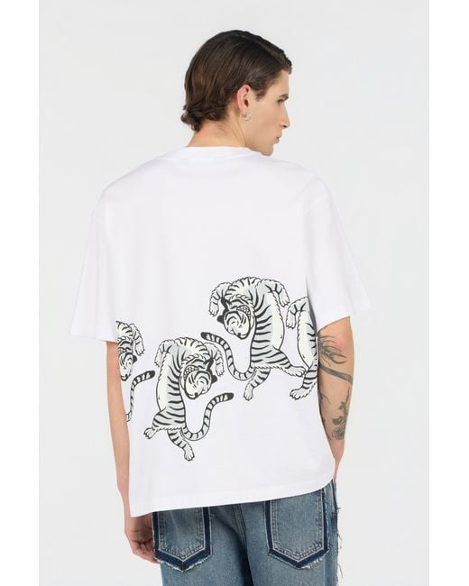 Roberto Cavalli White T-Shirt With Printed Tigers for men