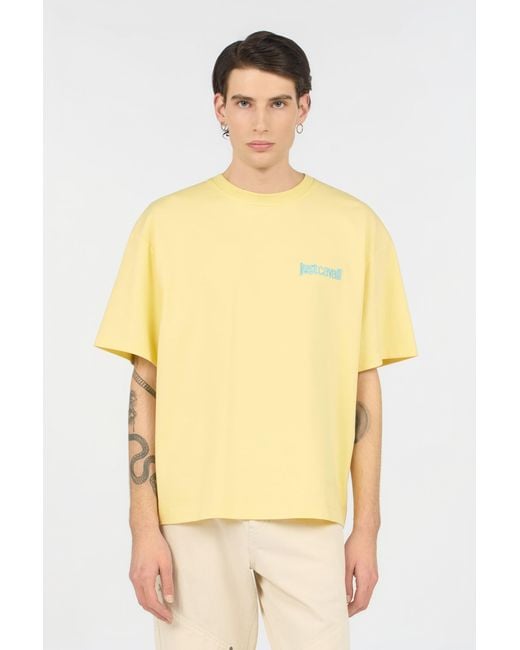 Roberto Cavalli Yellow T-Shirt With Logo for men