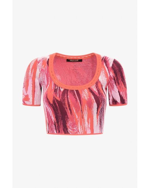 Roberto Cavalli Pink Plumange Print Top