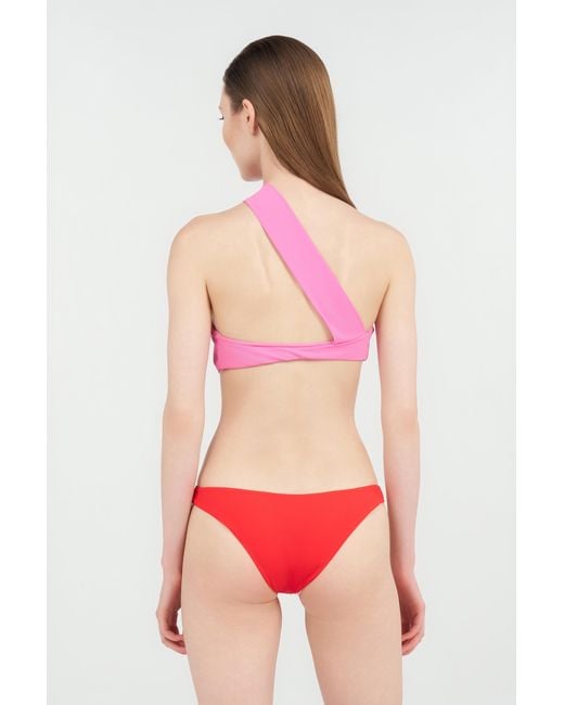 Roberto Cavalli Pink Asymmetrical One-Piece Swimsuit With Jewel Detail