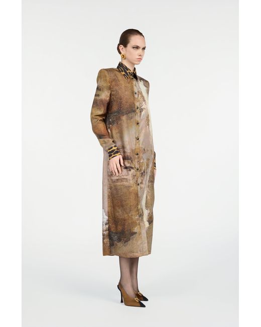 Roberto Cavalli Natural Silk Shirt Dress With Marble Print