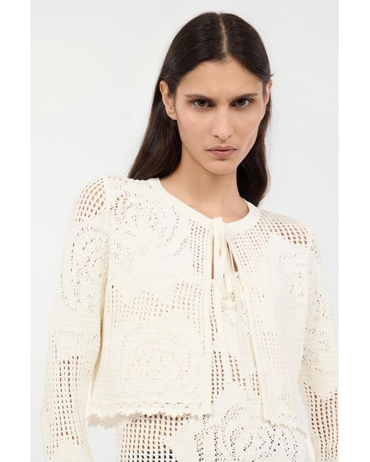 Roberto Cavalli Natural Openwork Cropped Cardigan With Roses