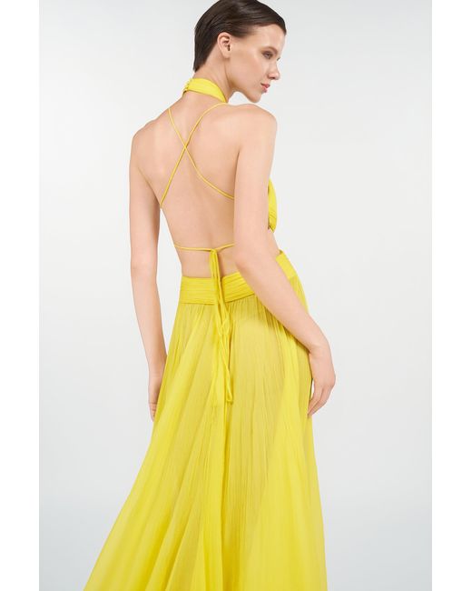 Roberto Cavalli Yellow Silk Maxi Dress With Cut-Outs