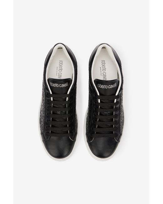 Roberto Cavalli Black Leather Sneaker With Monogram Rc for men