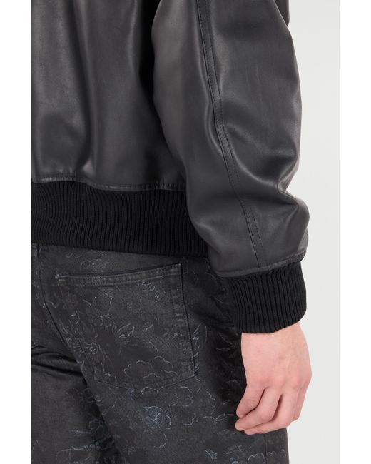 Roberto Cavalli Black Leather Bomber Jacket With Hood for men