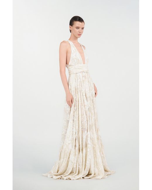 Roberto Cavalli White Long Dress With Ornamental Motif