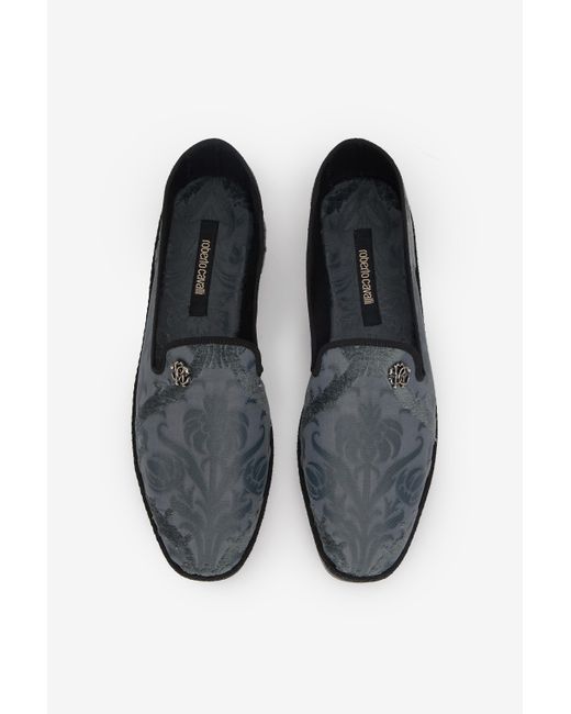 Roberto Cavalli Black Jacquard Slip-On Shoes for men