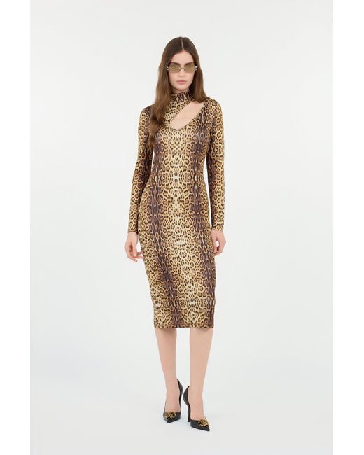 Roberto Cavalli Natural Leopard Print Midi Dress