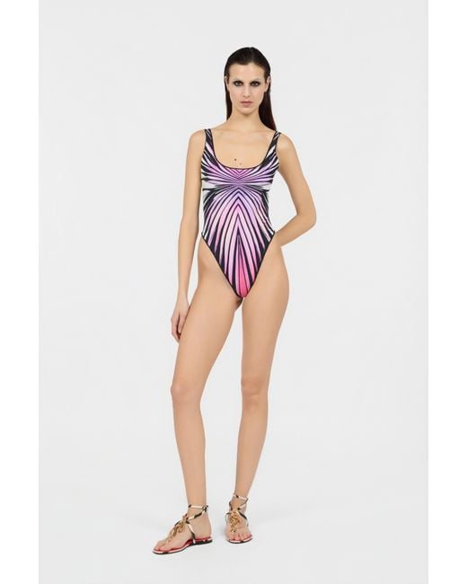 Roberto Cavalli Purple Ray Of Paradise Print Swimsuit