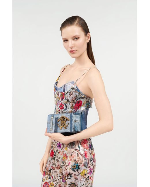 Roberto Cavalli Blue Denim Patchwork Shoulder Bag