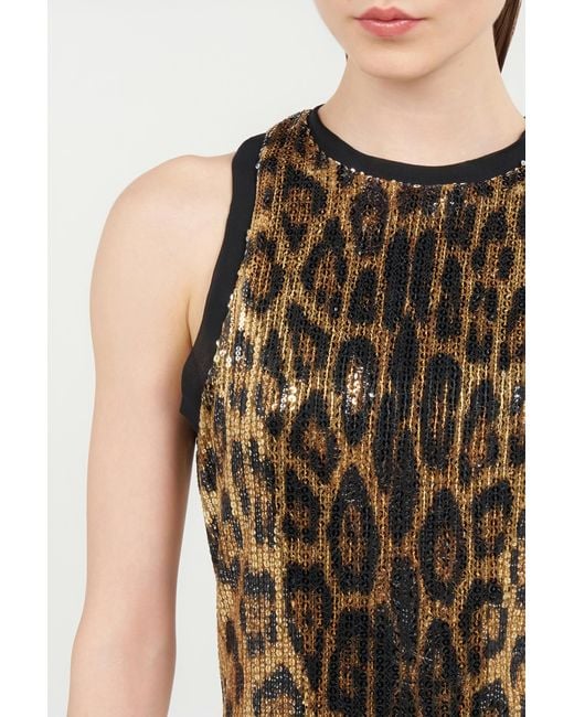 Roberto Cavalli Natural Sequin Mini Dress With Animal Print