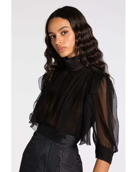 Roberto Cavalli Black Gerafftes Seidentop