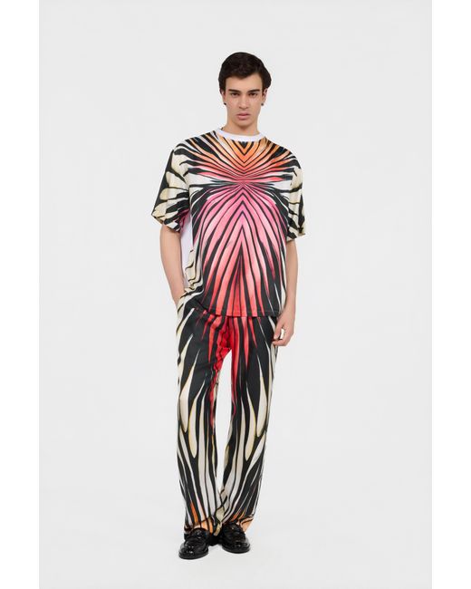 Roberto Cavalli Red Ray Of Paradise Print Silk T-Shirt for men