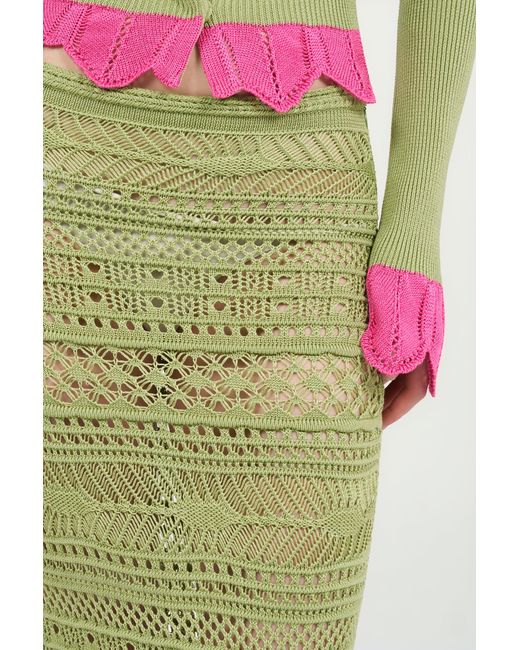 Roberto Cavalli Green Midi Knit Skirt With Contrast Detail