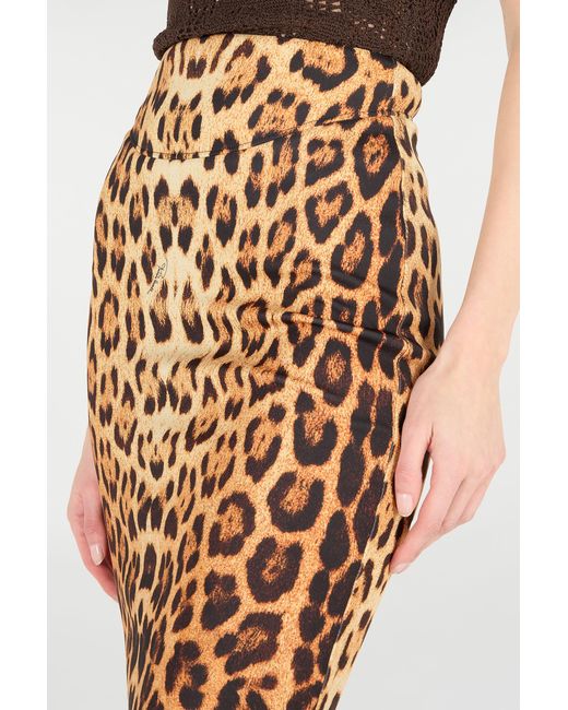 Roberto Cavalli Natural Pencil Skirt With Jaguar Skin Print