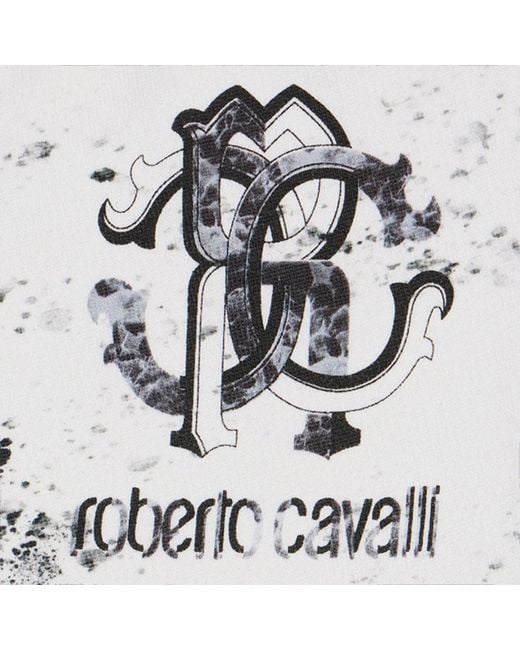 Roberto Cavalli White Splatter Print Trousers With Monogram Rc for men