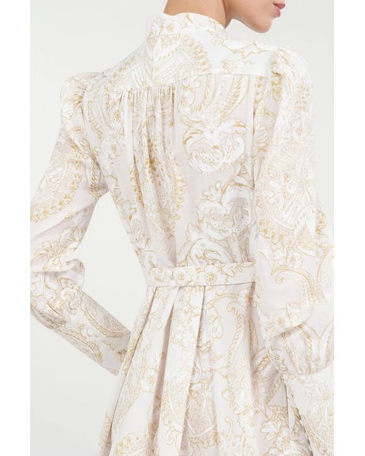 Roberto Cavalli Natural Short Silk Dress With Ornamental Motif