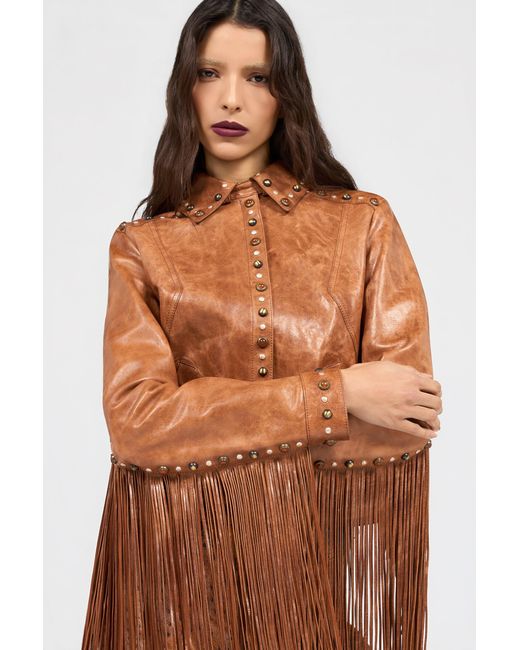Roberto Cavalli White Leather Jacket With Fringes And Studs