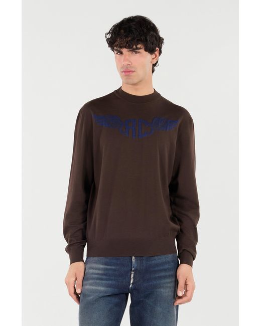 Roberto Cavalli Brown Wool Sweater With Winged Logo for men