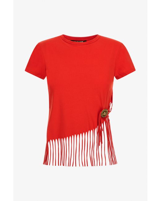 Roberto Cavalli Red T-Shirt With Fringing