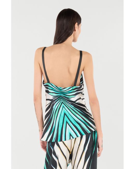 Roberto Cavalli Green Ray Of Sea Print Silk Top
