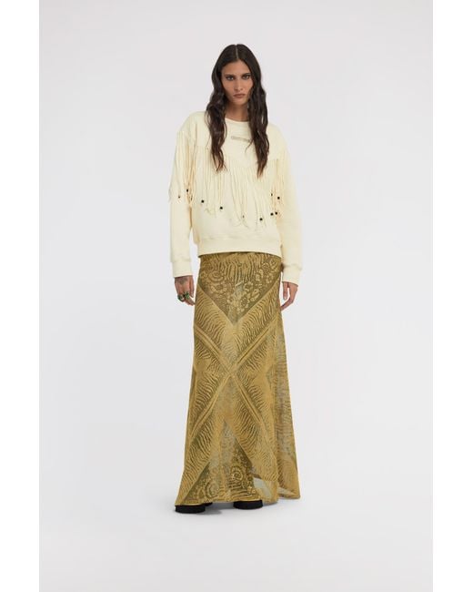 Roberto Cavalli Natural Fringed Sweatshirt