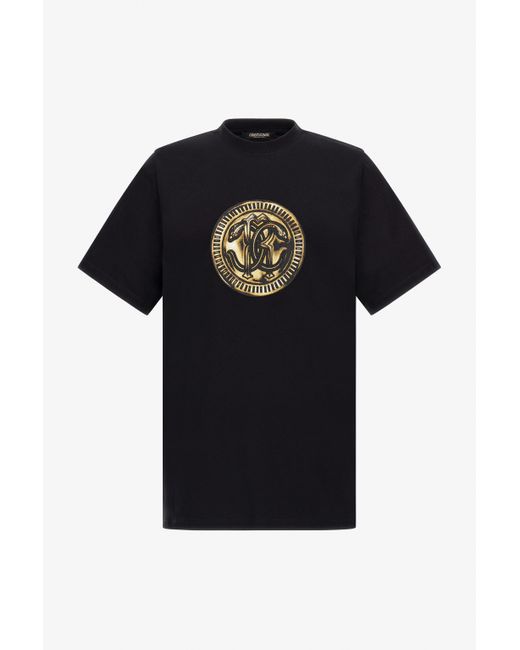 Roberto Cavalli Black T-Shirt With Printed Logo for men