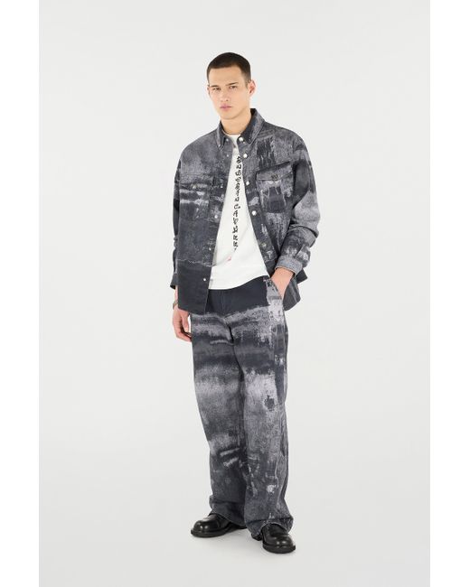 Roberto Cavalli Gray Denim Overshirt With Used Effect for men