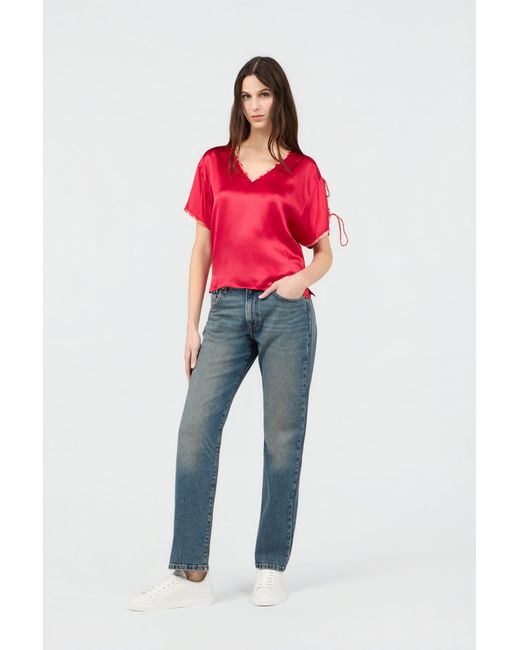 Roberto Cavalli Red Silk Tie-Shoulder Top