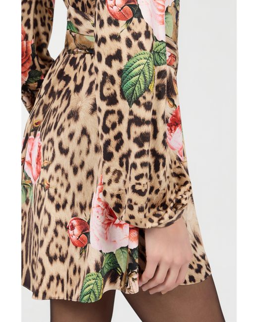 Roberto Cavalli White Mini Dress Jaguar Roses Print