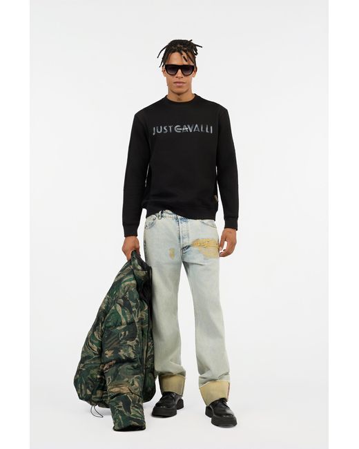 Roberto Cavalli Black Just Cavalli Logo Sweatshirt for men