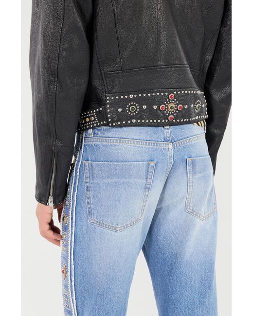 Roberto Cavalli Black Leather Biker Jacket With Studs And Stones for men