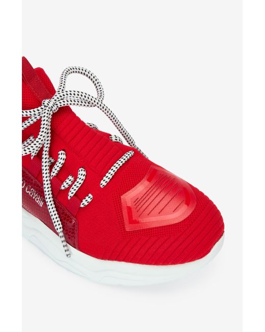 Roberto Cavalli Red Sneakers With Snake-Effect Inserts