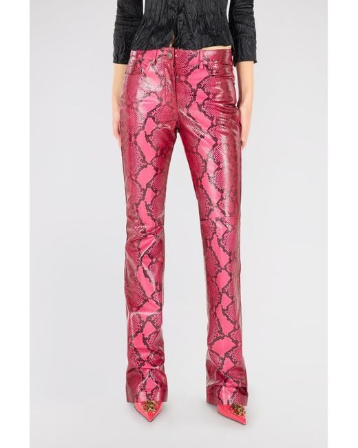 Roberto Cavalli Pink Shiny Python-Print Pants