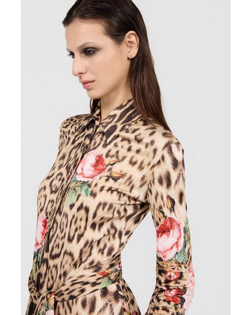 Roberto Cavalli White Mini Dress Jaguar Roses Print