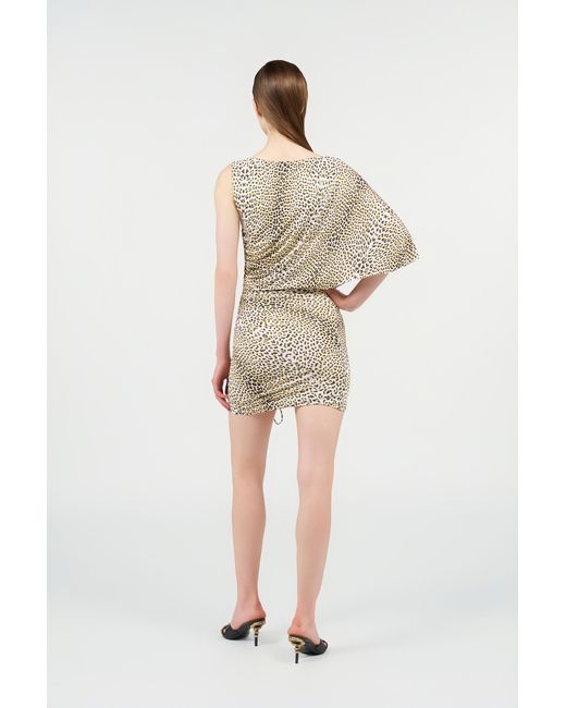 Roberto Cavalli Natural Asymmetric Dress With Pop Jaguar Print