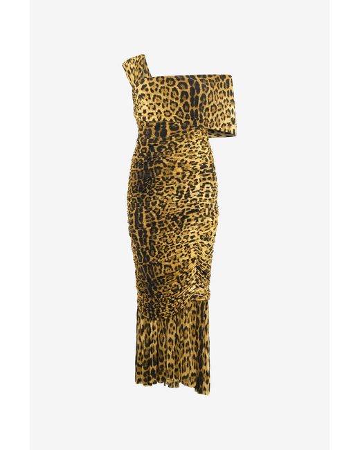 Roberto Cavalli Metallic Midi Dress With Jaguar Skin Print