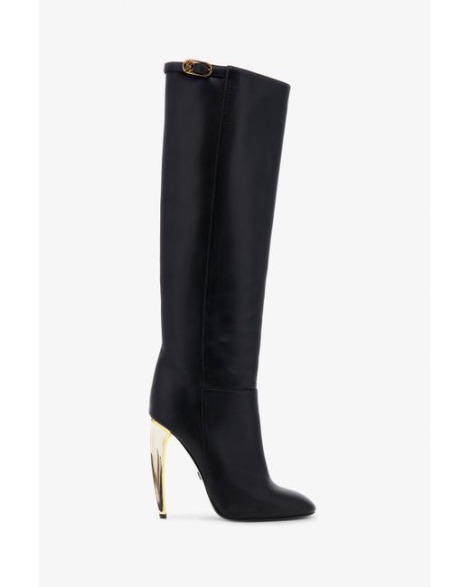 Roberto Cavalli Black Leather Knee-High Boots