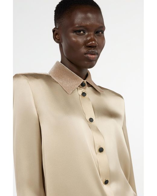 Roberto Cavalli Natural Silk Shirt With Velvet Inserts