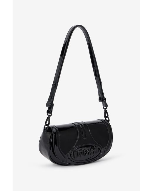 Borsa A Spalla Nera Lucida Con Logo di Roberto Cavalli in Black