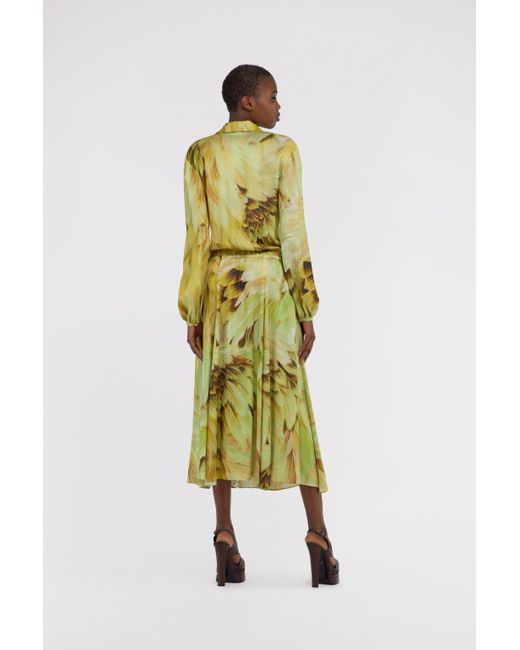 Roberto Cavalli Metallic Long Dress Plumage Print