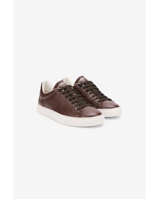 Roberto Cavalli Brown Leather Sneakers With Monogram Pattern for men