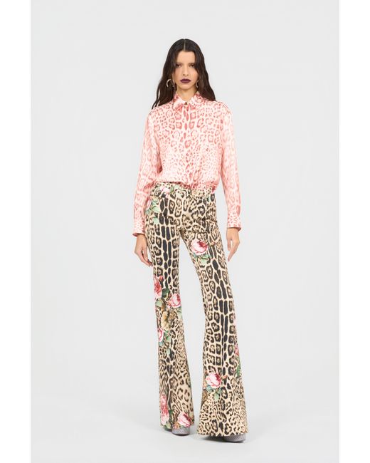 Roberto Cavalli Pink Jaguar Print Silk Shirt