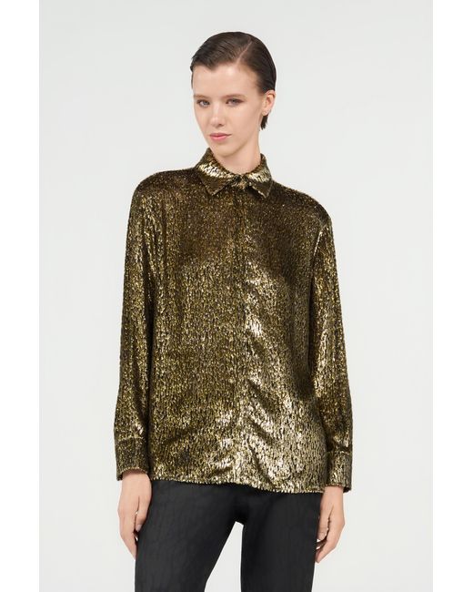 Roberto Cavalli Green Leopard Lamé Shirt