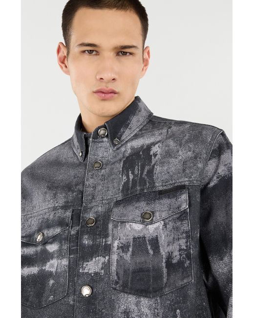 Roberto Cavalli Gray Denim Overshirt With Used Effect for men