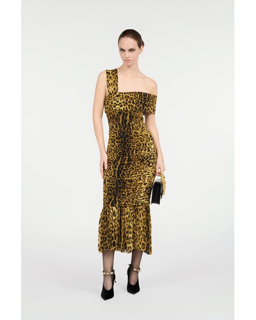 Roberto Cavalli Metallic Midi Dress With Jaguar Skin Print