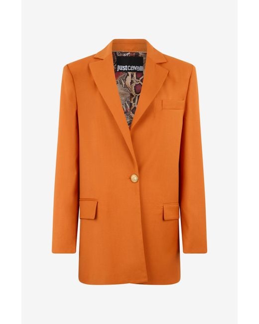 Roberto Cavalli Orange Single-Breasted Jacket With Logo Strap