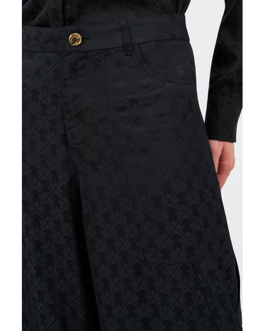 Roberto Cavalli Black Silk Cargo Trousers With Monogram Rc
