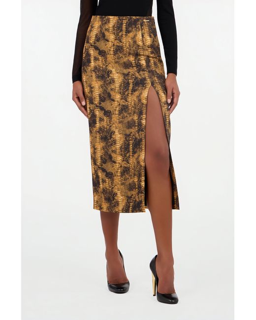 Roberto Cavalli Natural Cobra Print Pencil Skirt