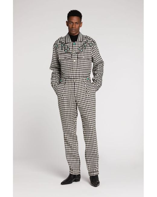 Roberto Cavalli Gray Gingham Straight-Leg Tailored Trousers for men
